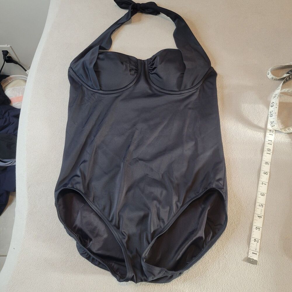 Lands End One-Piece Black Swimsuit Halter Underwire Size 12
